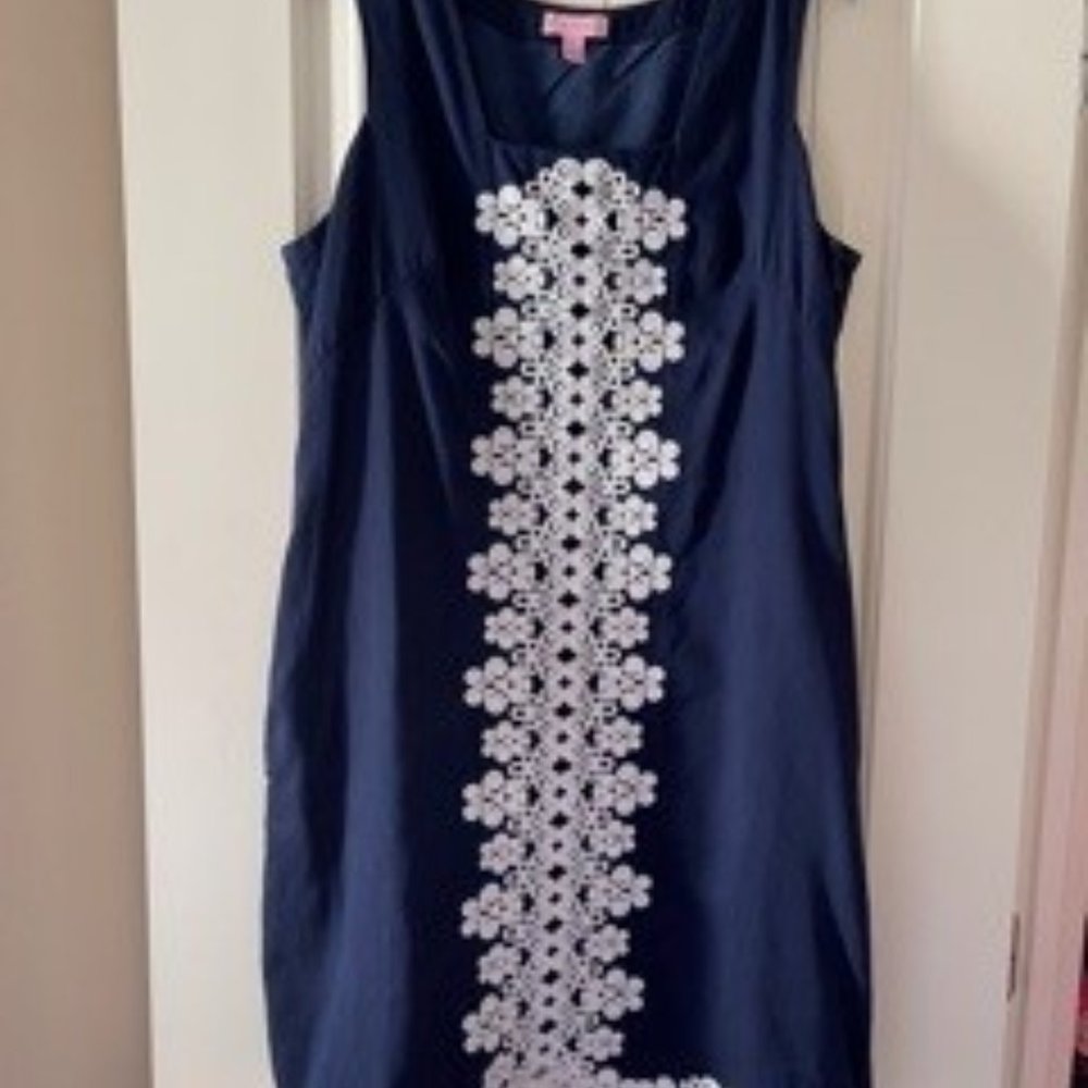 Lilly Pulitzer Navy w/ White Embroidery Shift Dress - 12